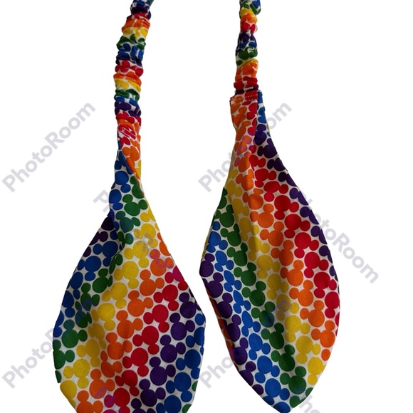 Mickey Mouse pride Head scarf tie scrunchie hand made USA cotton rare print fun - Picture 2 of 4